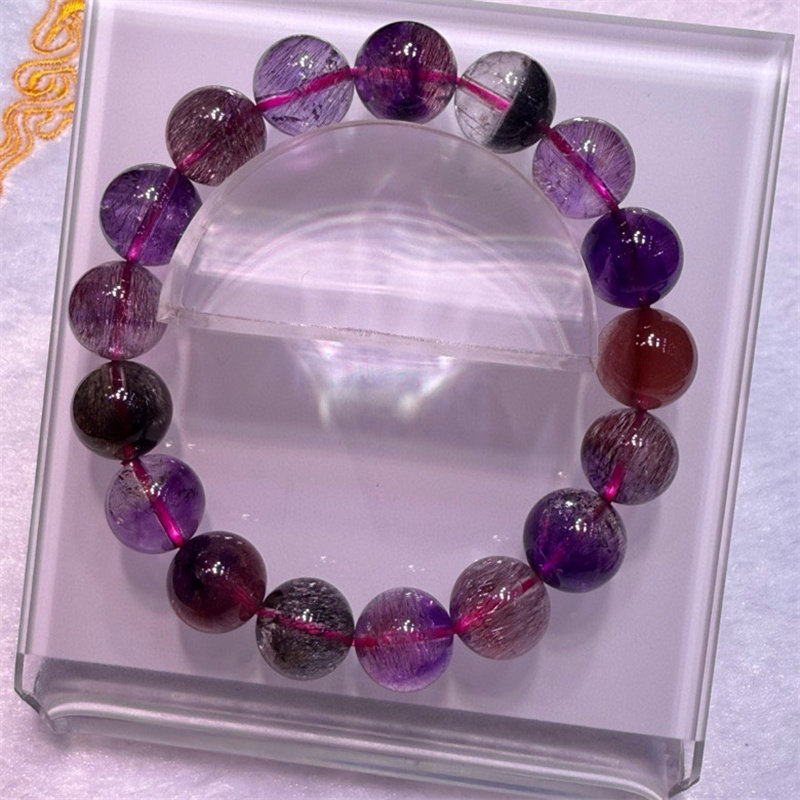 巴西天然超七紫发金草莓云母手链手串三轮骨干晶体通透12mm礼物贺