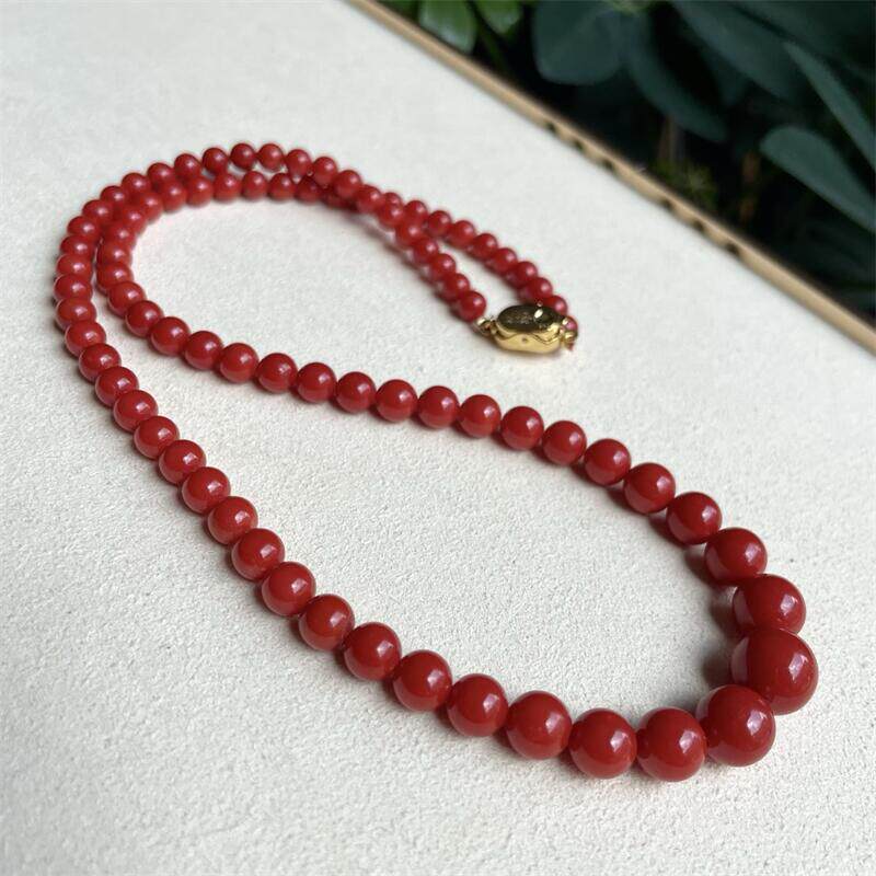 天然科西卡珊瑚圆珠吊坠塔链项链5-10mm有机宝石阿卡沙丁牛血红
