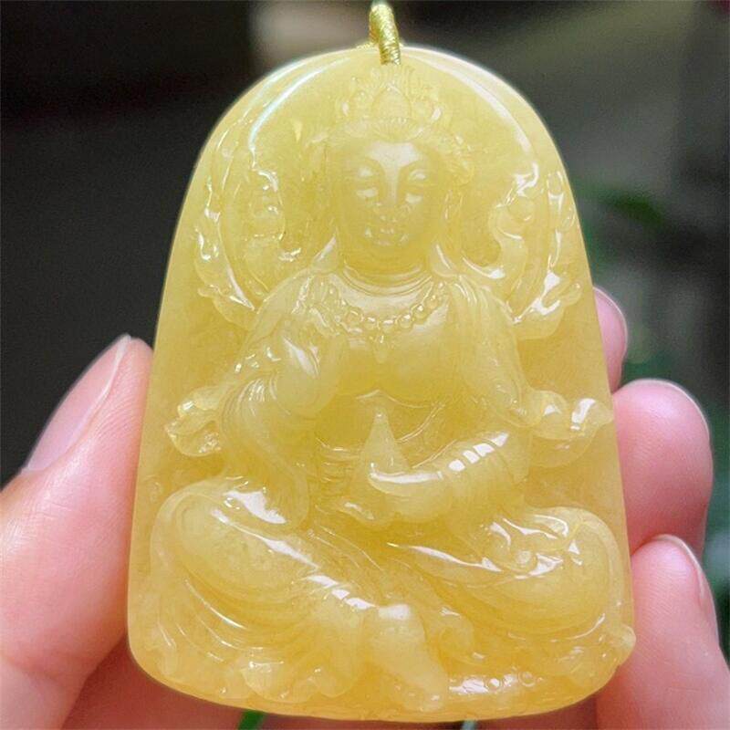 天然俄料原矿蜜蜡精工雕刻观音形状吊坠项链47.2克无优化无烤色贺