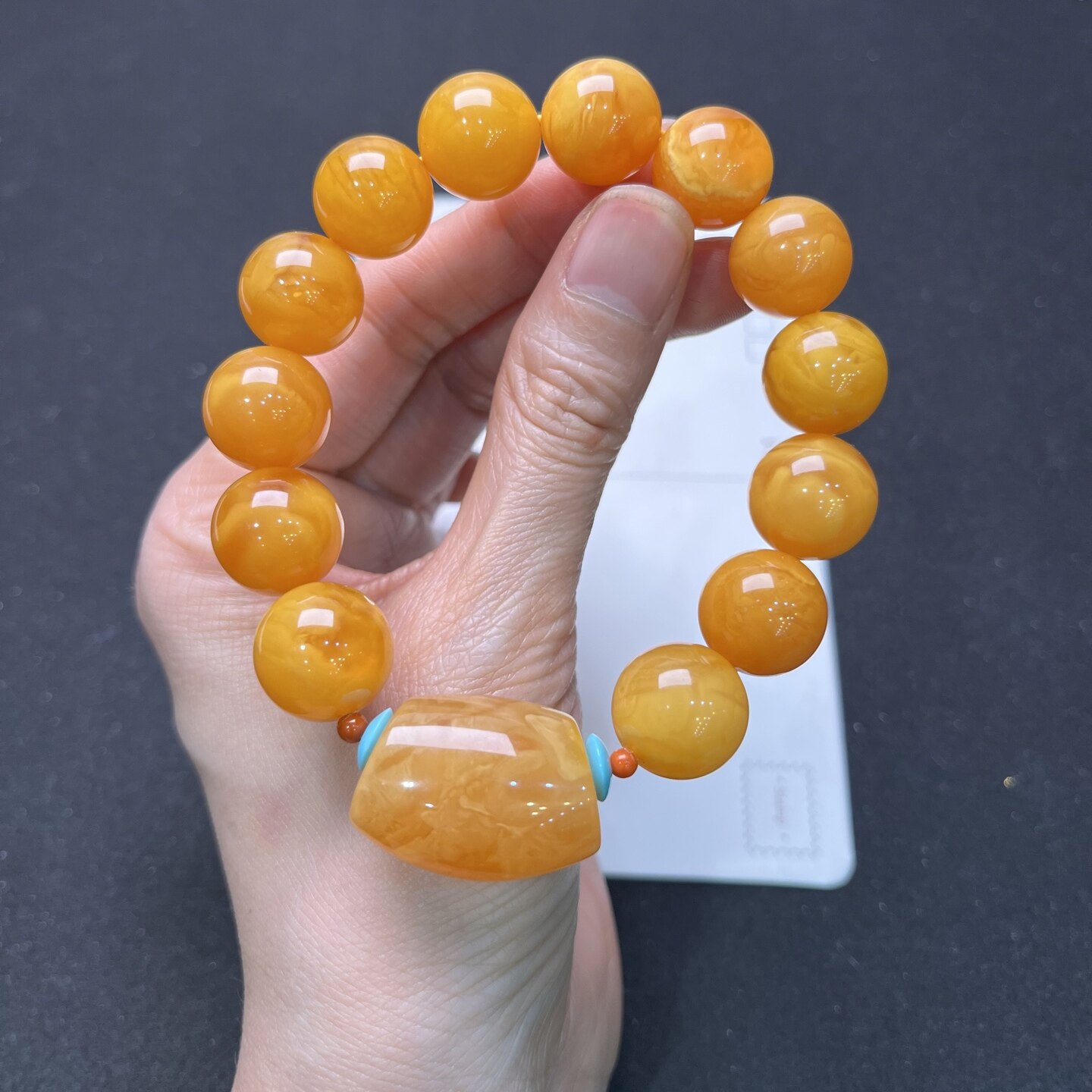 天然欧洲回流原矿老花蜜蜡手链手串配路路通转运珠14.5mm妖花纹凯
