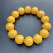 天然俄料原矿鸡油黄蜜蜡圆珠手链手串16mm 无优化无烤色琥珀速