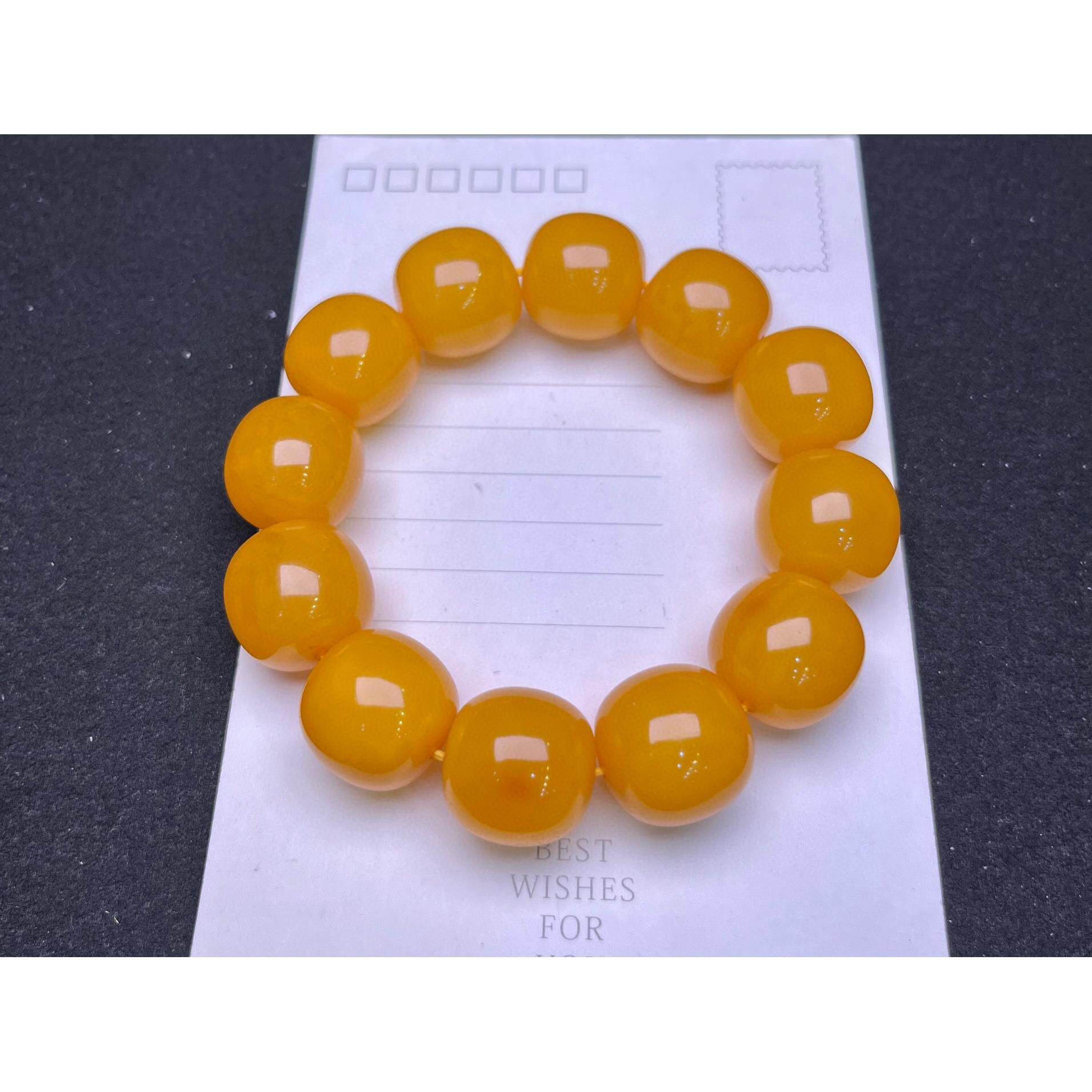 天然鸡油黄蜜蜡19mm苹果珠手链 蜡质浓厚 形态饱满 重50.9克 dj