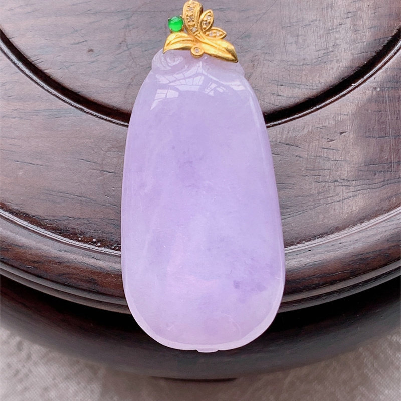 天然缅甸A货翡翠a货原矿正品18k金紫罗兰福瓜项链吊坠9.96g即