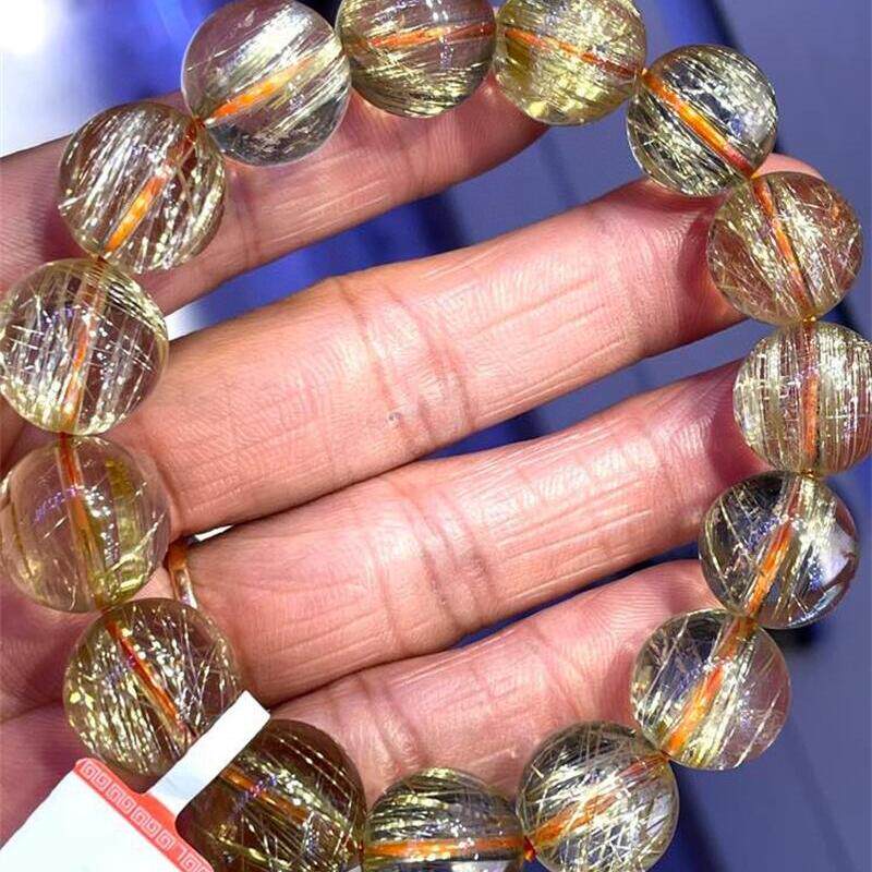巴西天然水晶金发晶顺发晶手链手串晶体干净晶莹剔透14+mm礼物速