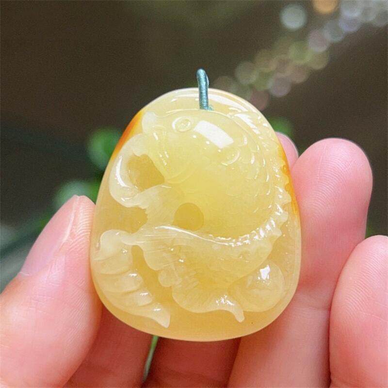 天然蜜蜡俄料富贵鱼年年有余吊坠项链14.2g无优化无烤色琥珀贺