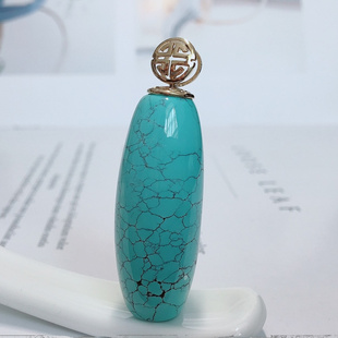 天然高瓷湖北原矿绿松石天珠吊坠乌兰花桶珠18k金s925银链