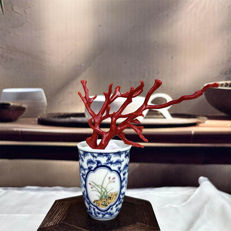 天然意大利科西卡珊瑚树摆件23克有机宝石阿卡沙丁牛血红科西嘉