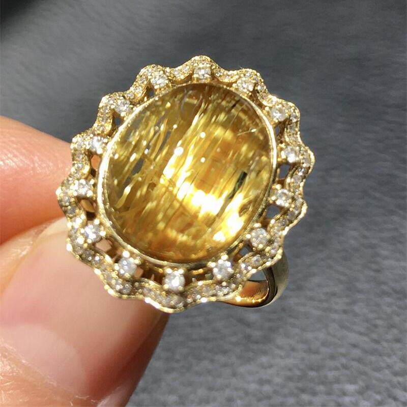 天然巴西水晶钛晶18k金女款戒指戒面圈15.5板钛猫眼原矿顺发速