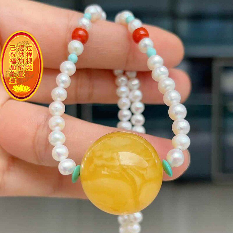 天然俄料原矿蜜蜡25mm圆珠锁骨链项链 纹路妖美 搭配天然珍珠链xw