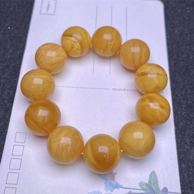 天然欧洲原矿回流老花蜜蜡圆珠手链手串21.3mm无优化无烤色琥珀秀