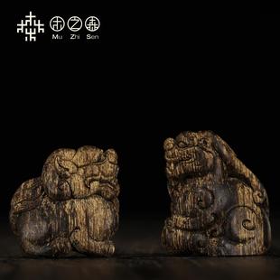 【招财瑞兽】正宗越南芽庄黑棋楠沉水级沉香小摆件一对共10.39g