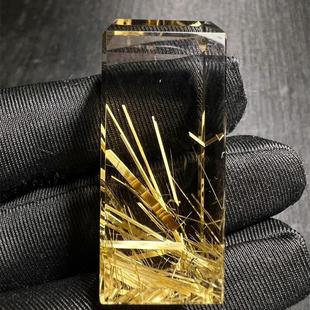 天然水晶金发晶巴西板钛晶猫眼印章方章吊坠项链27.5克原矿顺发邮