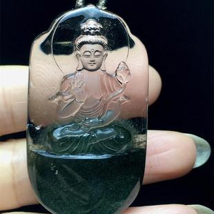 天然水晶巴西绿幽灵生肖马守护神本命项链吊坠39.2克聚宝盆墨绿秀