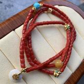 天然红珊瑚直切手链手串深牛血原色阿卡沙丁牛血红深海红科西嘉颂