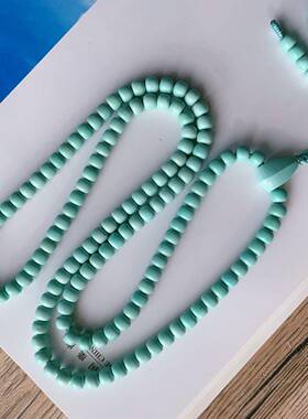 天然湖北原矿绿松石6.7mm老型佛珠长链手链 毛衣项链 重57.3克jd0