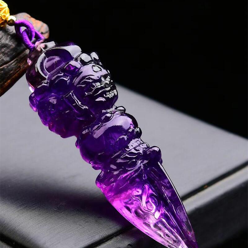 大号天然巴西紫水晶法器手工金刚橛降魔杵金刚杵吊坠项链60.8克即