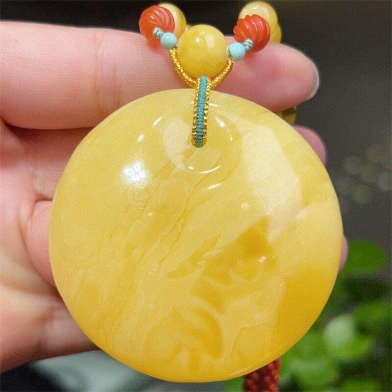 天然原矿俄料白花蜜蜡公主扣妖花纹项链吊坠48.1克无优化无烤色贺