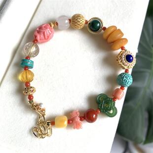 天然莫莫珊瑚蜜蜡多宝手串手链原色momo阿卡粉色白粉粉红颂