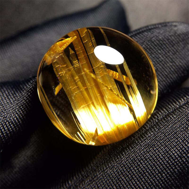 天然水晶金发晶巴西板钛晶猫眼蛋面戒面锁骨坠吊坠项链7.2g原矿邮