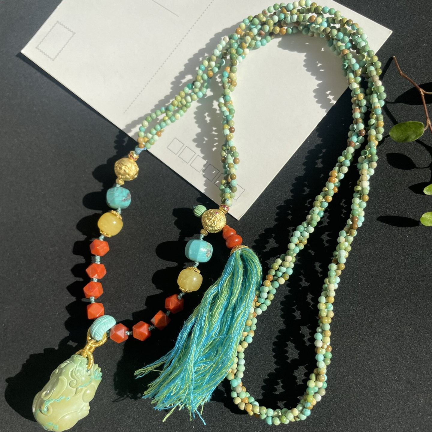 天然湖北原矿高瓷绿松石菜籽黄貔貅毛衣链吊坠项链，瓷度玻璃瓷