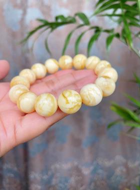 纯天然原矿俄料瓷白花蜜蜡14.8mm圆珠手链 重27.67克 配证书 wl0