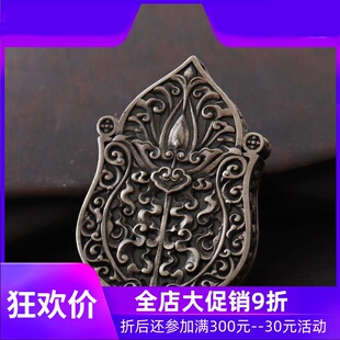 藏传925银象神镶嵌一眼天珠吊坠 藏式项链毛衣链挂坠男女 饰品qbt