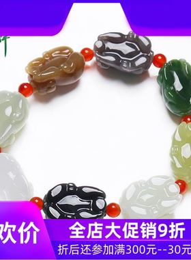 和田玉多宝生肖猪手串男女款玉石小猪手链白玉碧玉糖玉含证yzf