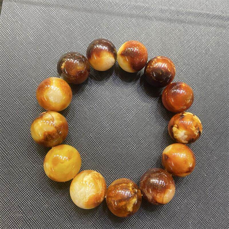 天然俄料原矿沁色蜜蜡大颗粒圆珠手链手串20mm无优化无烤色琥珀