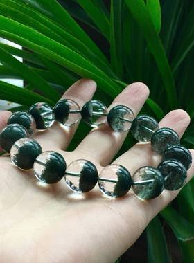 精品天然绿幽灵水晶14.5mm聚宝盆手链 重65.2克 晶体通透 无红xy0