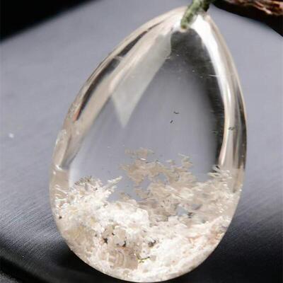 天然巴西水晶白幽灵聚宝盆手工雕刻吊坠项链全净体31.6g礼物即