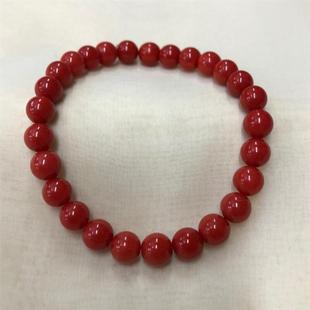 天然红珊瑚7mm圆珠手链手串原色阿卡沙丁牛血红深海红科西嘉颂