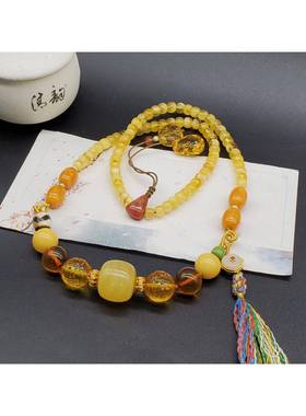 天然蜜蜡多宝项链 18.5mm俄料蜜蜡老型珠蜜蜡貔貅珠 重30.92克dhh