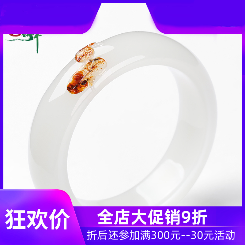 和田玉羊脂白玉籽料手镯女款玉镯子福镯天然玉石新疆含证书yzf