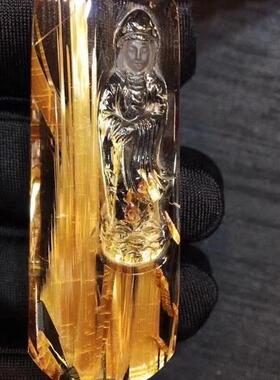 天然水晶巴西老矿钛晶观音项链吊坠22克金发晶钛晶板钛猫眼原矿贺