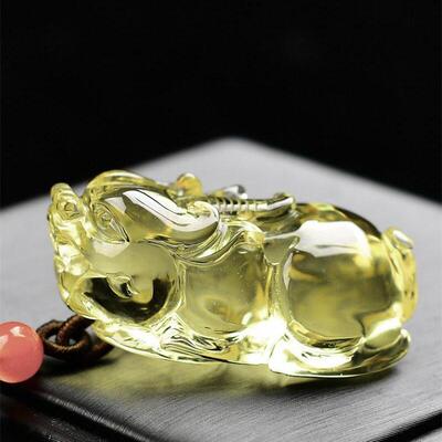 大号天然巴西黄水晶貔貅吊坠毛衣链两用款全净体只进不出51.8g即