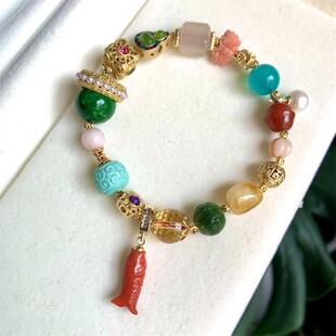 天然珊瑚多宝手链手串原色momo有机宝石阿卡粉色白粉粉红颂