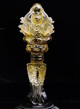 天然巴西黄水晶千手大黑天金刚杵摆件尺144 45 30mm 重100.7克ss0