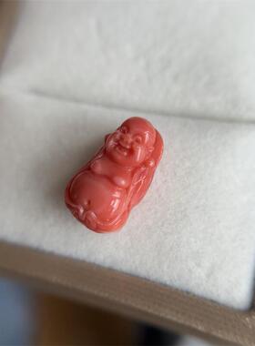 天然台湾莫莫红珊瑚佛吊坠17.5/10mm原色momo有机宝石阿卡橘红速