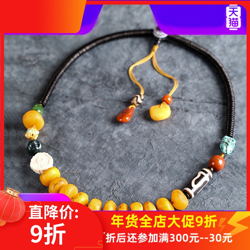 珍藏 藏蜡老蜜蜡藏式锁骨链女一眼靠山天珠笑佛配饰项链男款古典