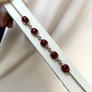 天然阿卡珊瑚18k金手链手串8.6/6.8mm原色有机宝石赤血红科西嘉