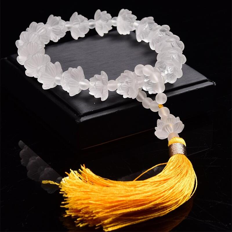 收藏品加大号天然巴西原矿白水晶十八子莲花手持手链手串89.4g即