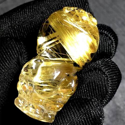 天然原矿钛晶板钛猫眼顺发金发晶手工雕刻貔貅吊坠项链15.58克夸
