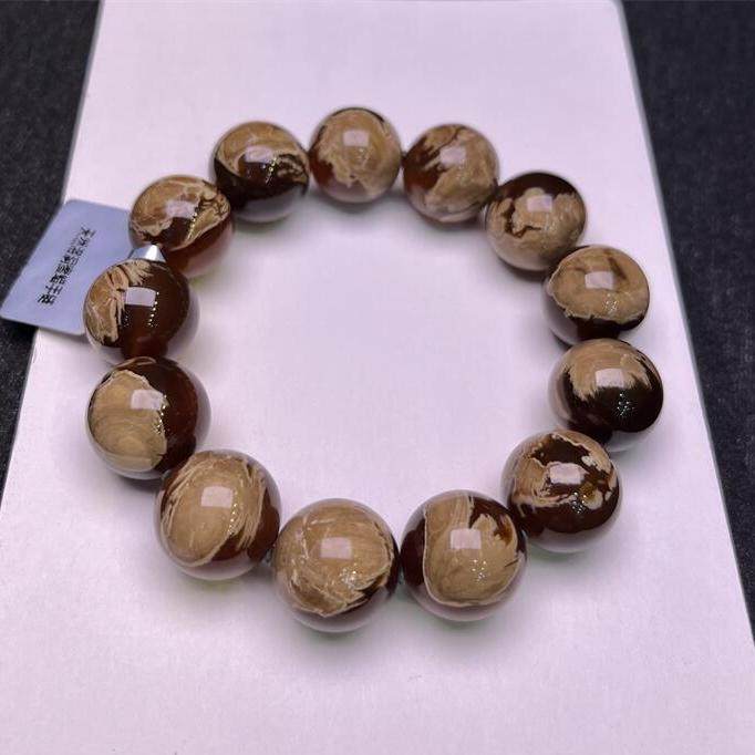 天然俄料原矿妖花溶洞蜜手链手串16.6mm半蜜半珀无优化无烤色秀
