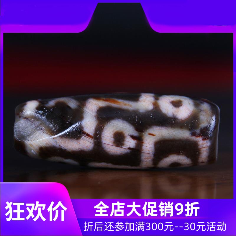 【收藏臻品】天然老矿朱砂点天珠油润包浆 西藏九眼天珠项链 真品