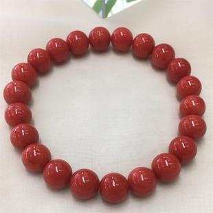 天然牛血红沙丁珊瑚圆珠手链手串8mm有机宝石阿卡深海红科西嘉颂
