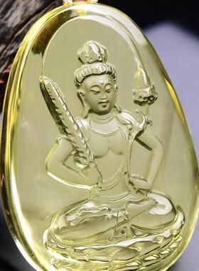 收藏级大号天然巴西黄水晶虚空藏菩萨吊坠项链牛虎守护神86.3g即