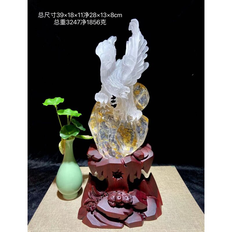 天然巴西原矿白水晶黄胶花手工景雕原石摆件摆饰家居办公1856克凯