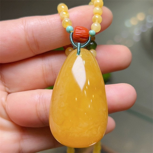 天然俄料原矿蜜蜡水滴吊坠17.1g项链配蜜蜡链无优化无烤色琥珀速