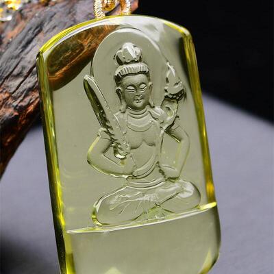 收藏级大号天然巴西黄水晶虚空藏菩萨吊坠项链牛虎守护神78.8g即