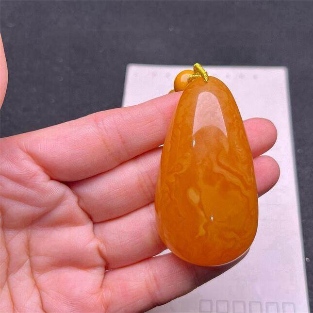 天然欧洲原矿蜜糖色老蜜蜡水滴女款项链20.4克无优化无烤色琥珀秀